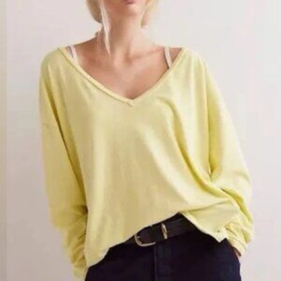 We The Free Tops - NWOT We The Free Yellow Long Sleeve On My Mind V-Neck Top | Sz XL